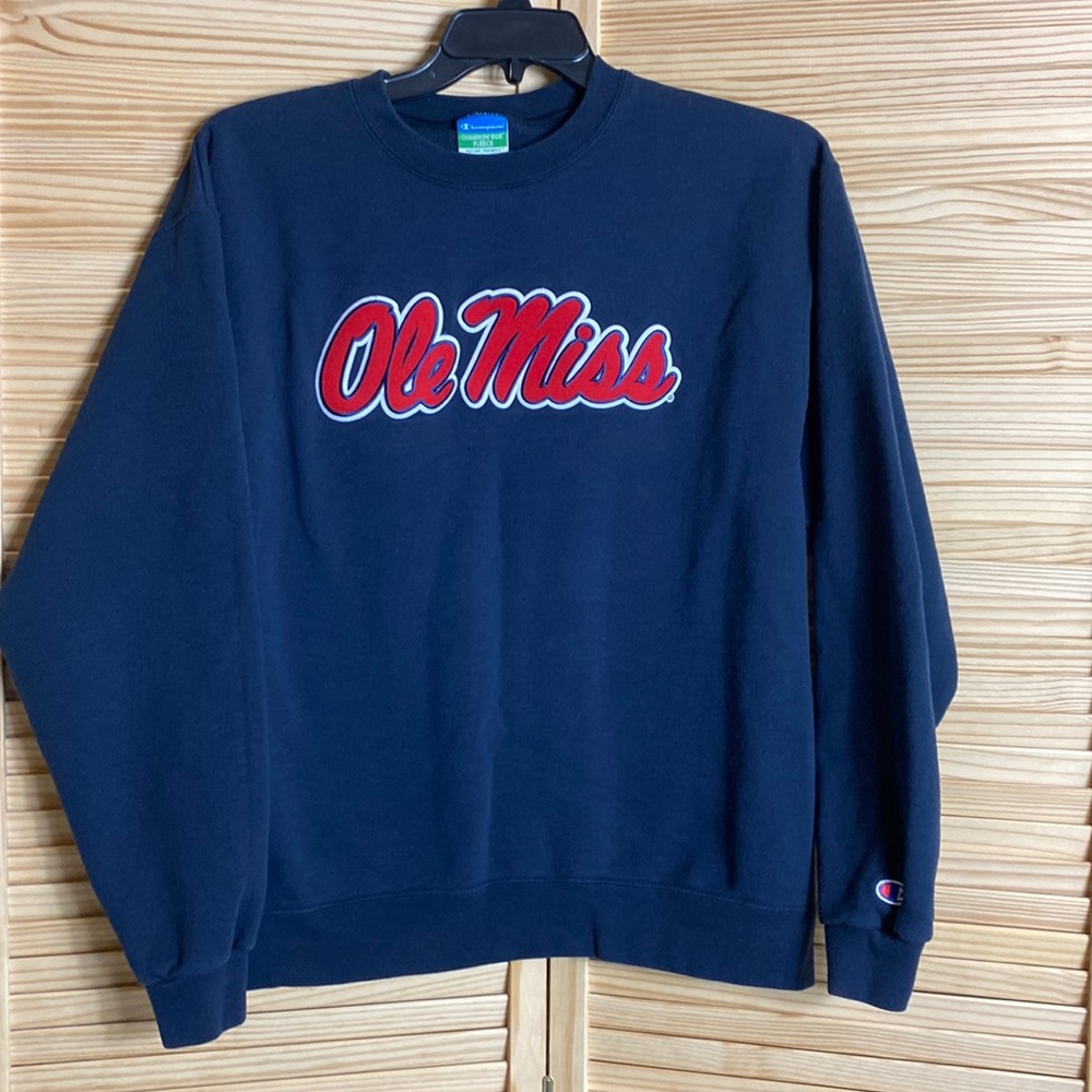Ole Miss Champion Fleece Sweatshirt Navy Blue with Red, White and Navy  Size L